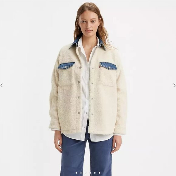 Levis Nola Shacket Shirt Jacket Almond Buff White Size XL NWT - Picture 2 of 15